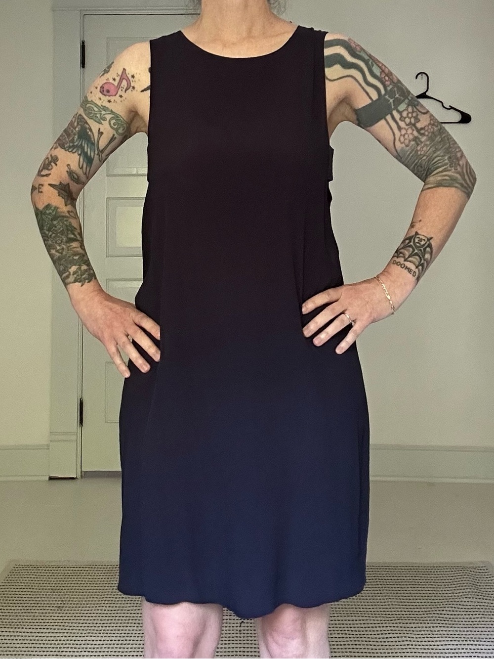 Veda dark blue dress with leather accents